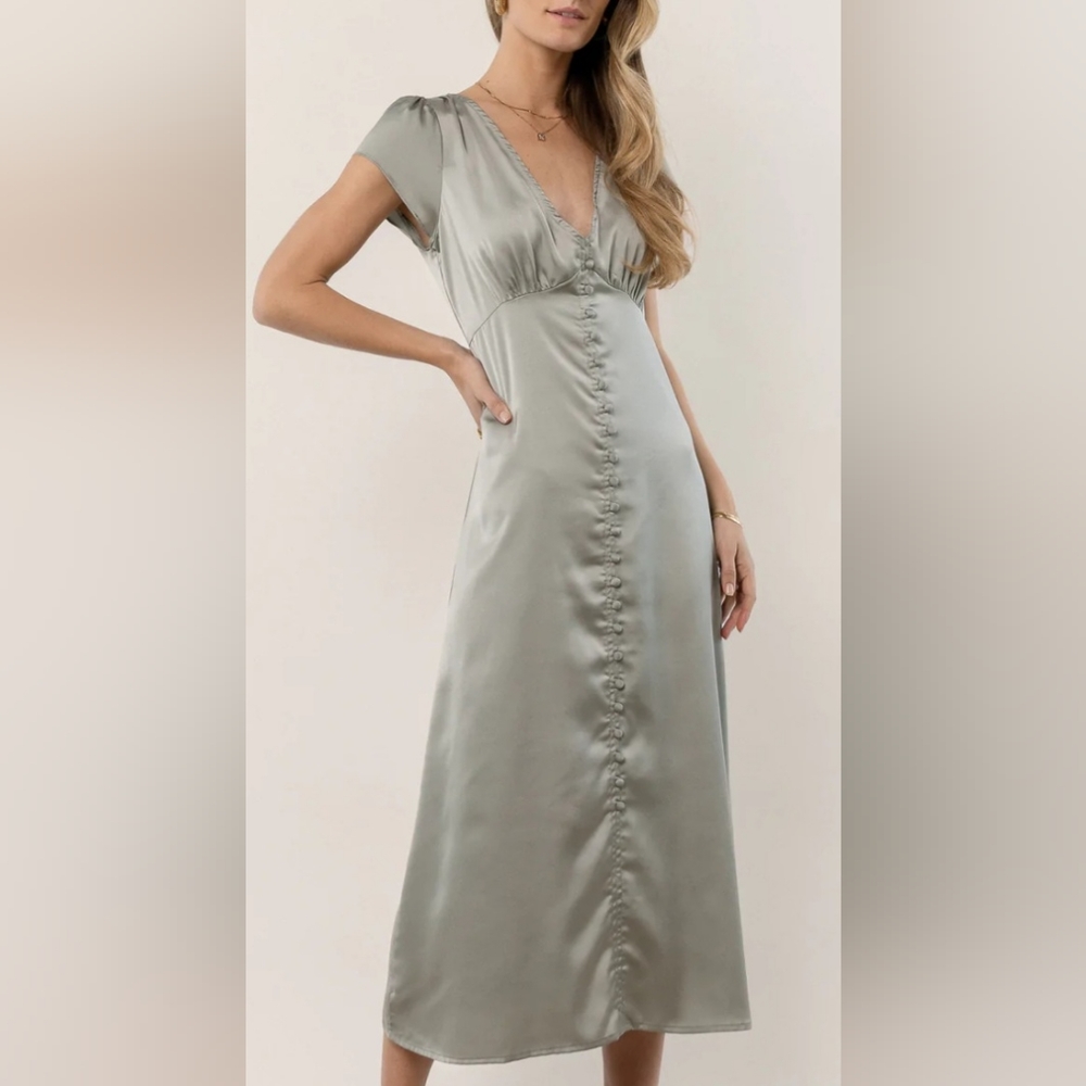 New Mandy Midi Dress in Size Large, Color Sage
